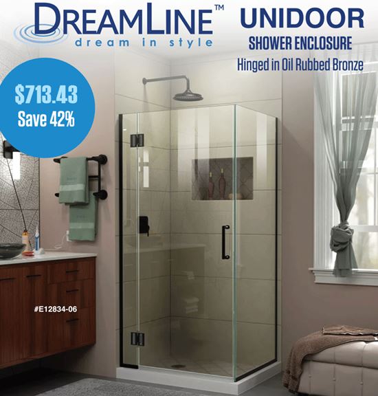 oil rubbed bronze DreamLine E12834-06 Unidoor-X hinged shower door