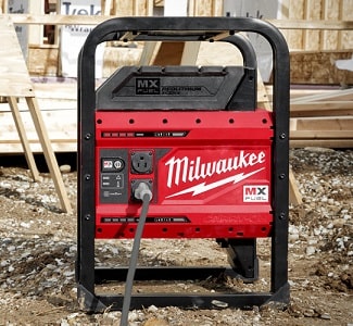 action shot of milwaukee mx portable charging station