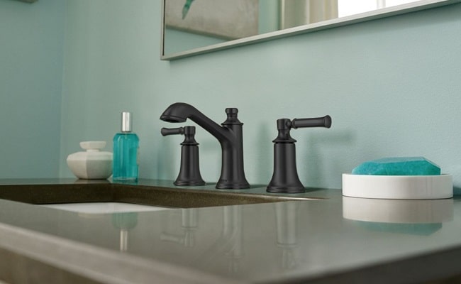 moen dartmoor matte black widespread faucet installed