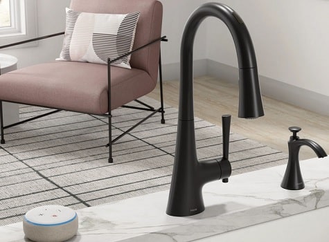 matte black moen kurv enabled with amazon alexa and google assistan