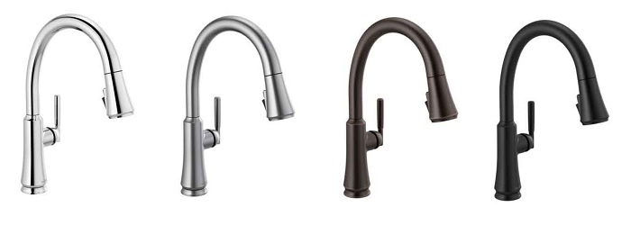 all four finishes for 9179-dst kitchen faucets from the coranto collection