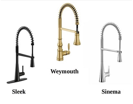 New Moen Pre-Rinse Faucets with MotionSense Wave: sleek, sinema, and weymouth